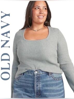 2X Old Navy Soft Cropped Square-Neck Rib-Knit Sweater